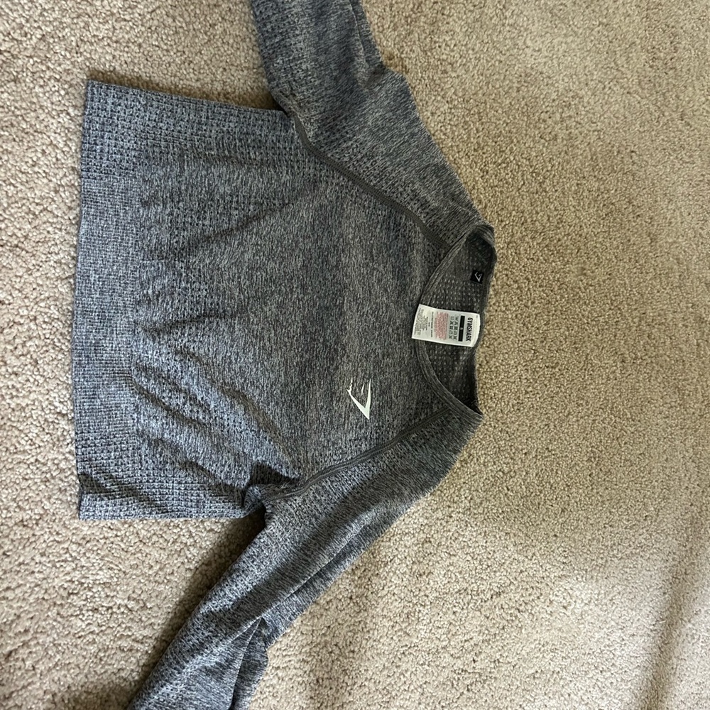 Gymshark Gray Long Sleeve Athletic Top cropped
